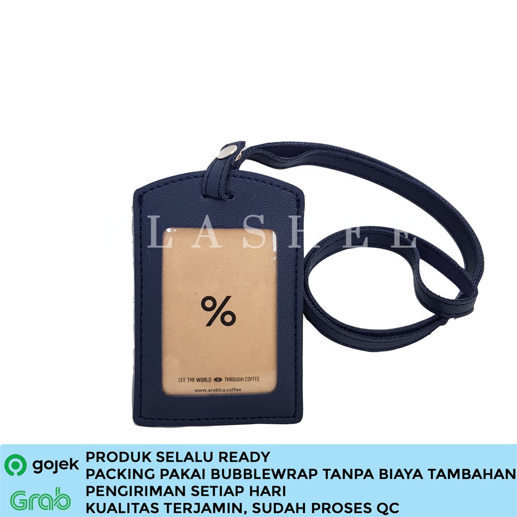 

Flashee Name Tag Kancing ID Card Holder Kulit PU Lanyard Kancing Navy