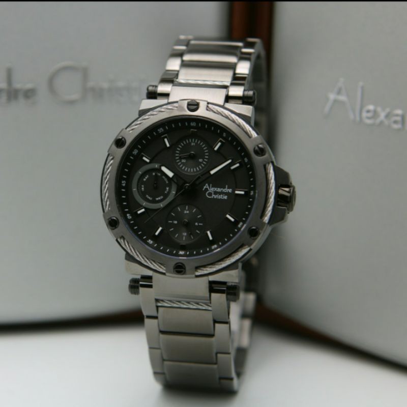 ALEXANDRE CHRISTIE AC6561 BLACK GREY WANITA.ORIGINAL GARANSI RESMI 1TAHUN