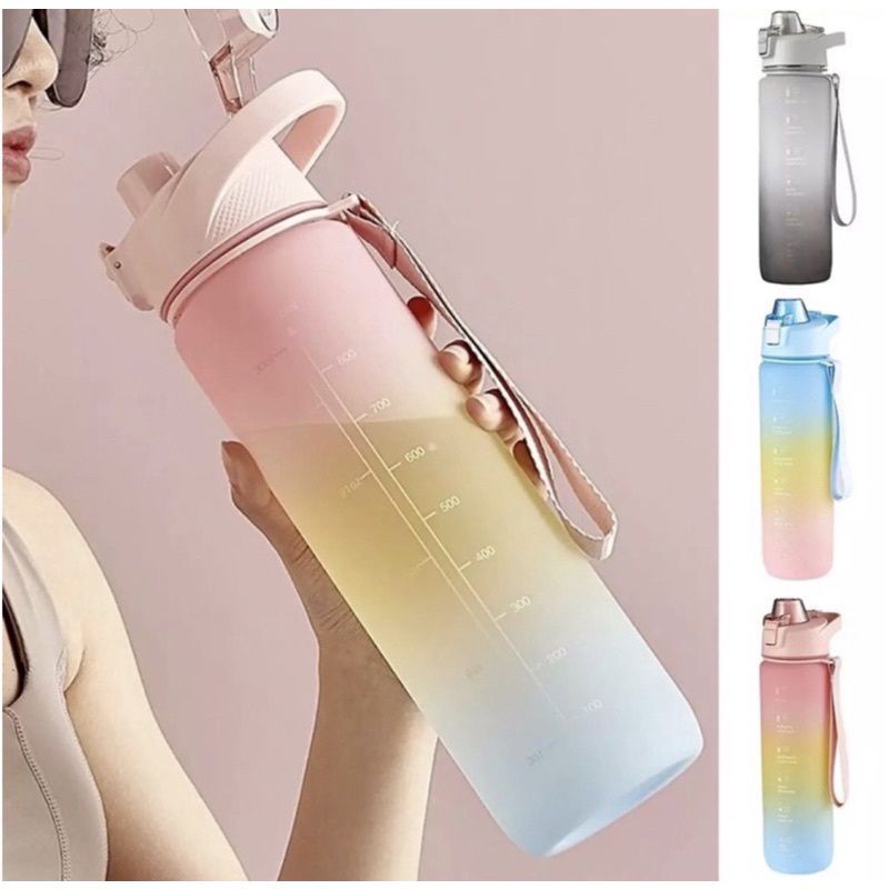 READY STOK botol minum gradasi 1liter botol minum motivasi waktu 1liter botol tritan 1L bpa free anti tumpah botol minum sport