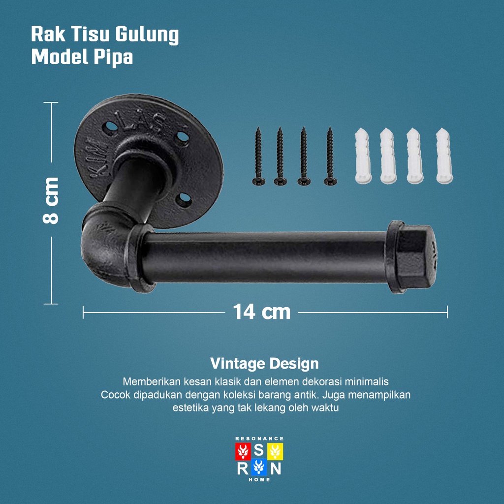 Rak Tisu Gulung Model Pipa Vintage Industrial / Tissue Holder Resonance Home