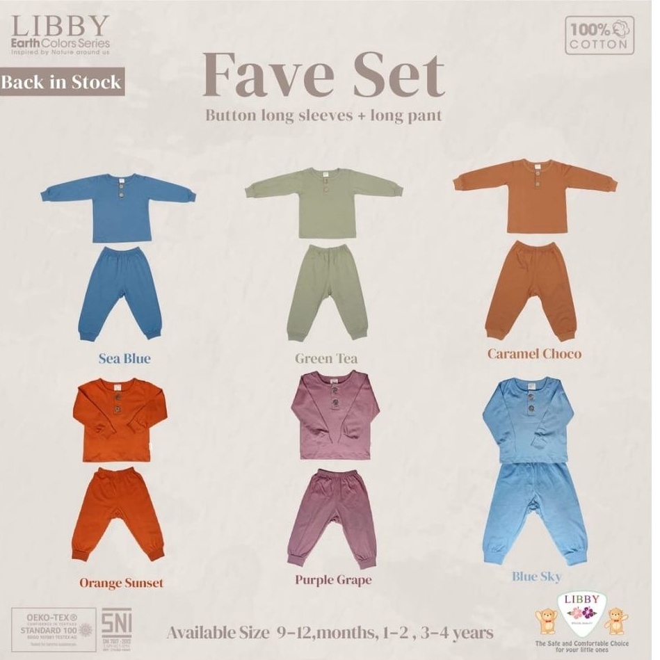 LIBBY EARTH SERIES Baju Bayi Setelan Panjang Oblong  - Celana Panjang 9 Bulan - 4 tahun