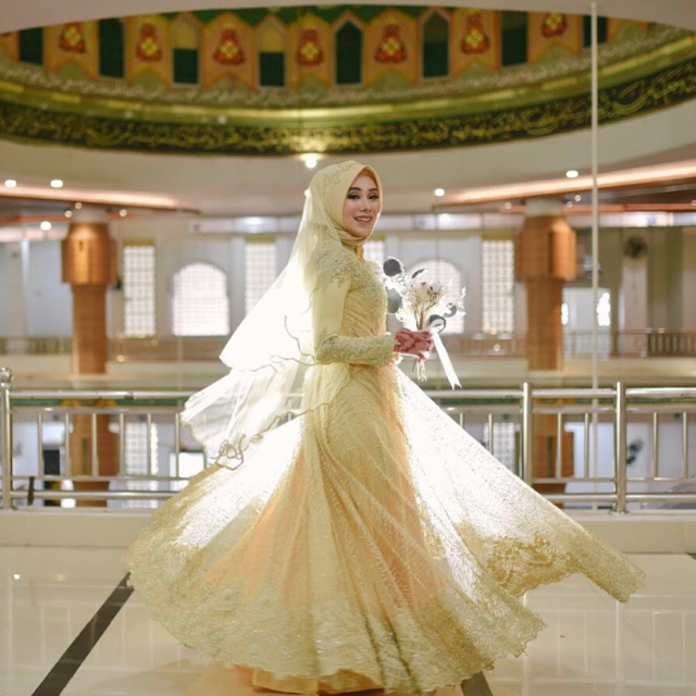 Gold Wedding Dress Gaun Nikah Dress Mewah Dress Nikah Hijab Shopee Indonesia