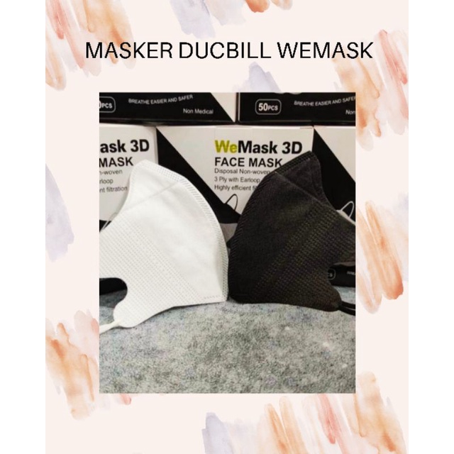 Masker Duckbill Alkindo,  Face Mask, WeMask putih dan hitam isi 50pcs / 3ply