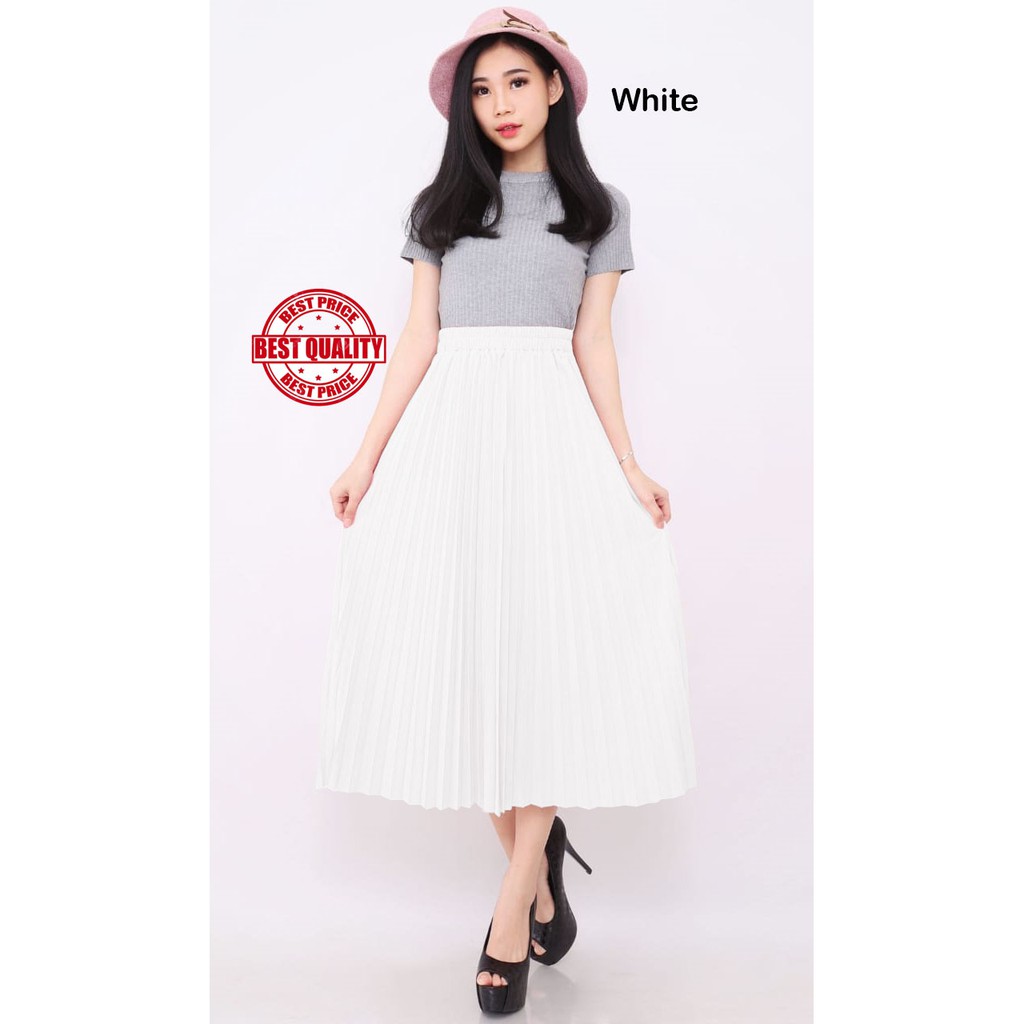 Rok Plisket - Rok Wanita 7/8 White Mrs4