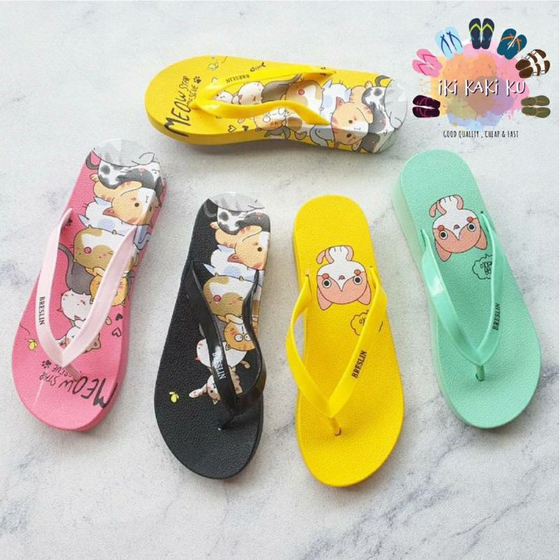 SANDAL JEPIT WANITA GAMBAR BTS BT21 ANIME KARAKTER BRESLIN 811W KARET TINGGI TEBAL