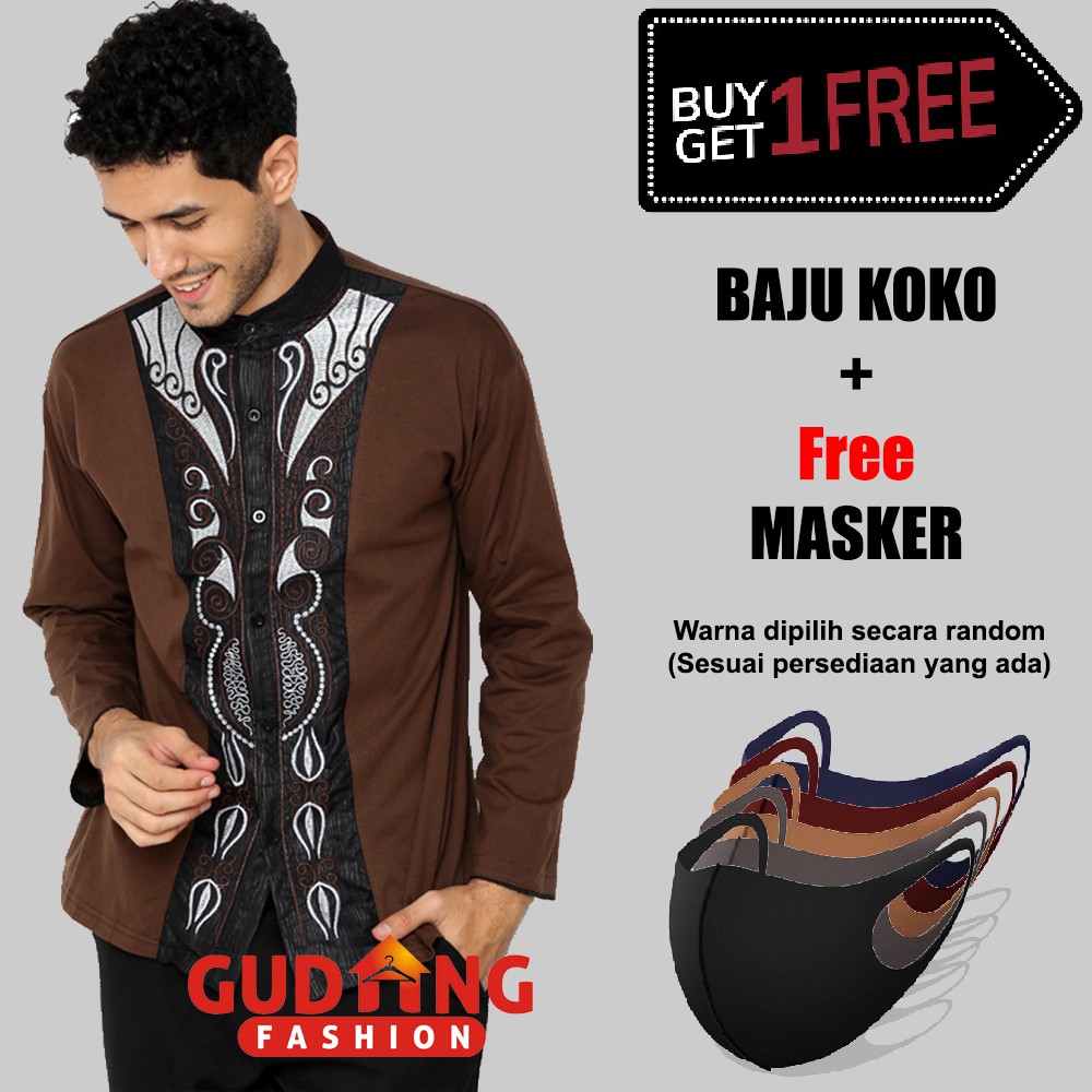 Baju Koko Distro Bordir Pendek Plus Free Masker