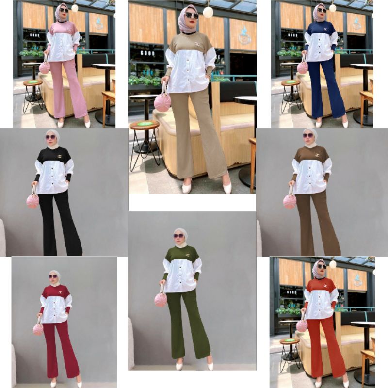 2 UKURAN L XL SETELAN SET STELAN  WANITA ONE SET RAJUT KNIT TERLARIS BAJU + CELANA SETELAN CELANA IS