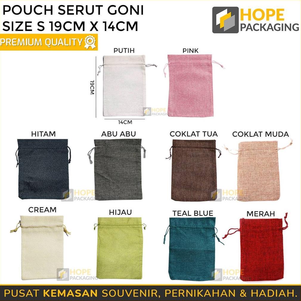 [5 Pcs] Kemasan Travel Pouch Serut Kain Goni S 19X14 Cm/ Kantong Warna Polos Serbaguna