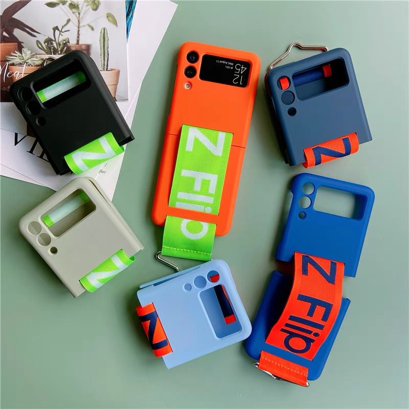 Case Tali Samsung Galaxy Z Flip 4 Flip 3 5G Hard Premium Case Strap Hand Grip Pergelangan Tangan 1:1 Like Original