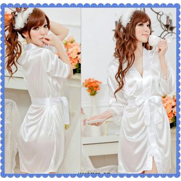 Lingerie Seksi Baju Tidur Kimono Seksi bahan satin white 029KM