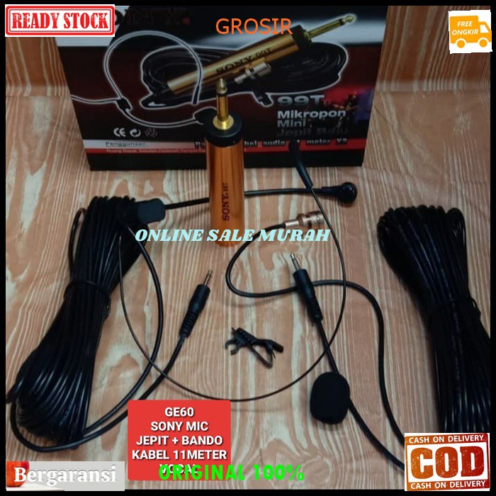 G60 Sony mic kabel headset + jepit clip on kancing kerah baju GE60 klip condesor bando mik cable profesional pro vocal vokal karaoke mikrophone mini microphone audio sound system panggung dj studio sensitif aux emas YOUTUBER  BISA DIGUNAKAN SEGALA JENIS A