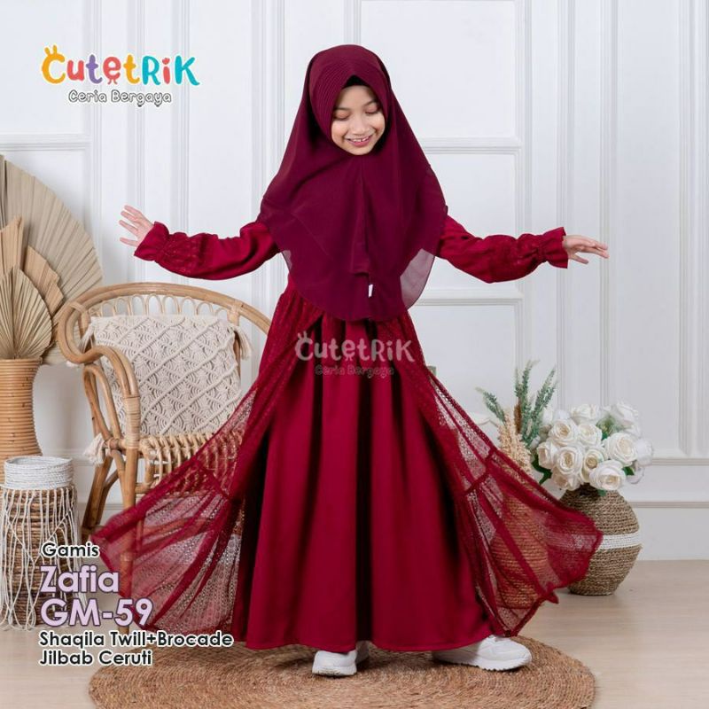 Set Gamis Brukat Zafla GM 59 | Original by Cutetrik | Gamis Anak Lebaran Terbaru 2022