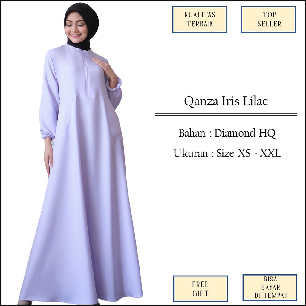 Baju Gamis Basic Muslim Syari Lebaran Warna Lilac Resleting Busui Bahan Diamond Size XS XXL Jumbo