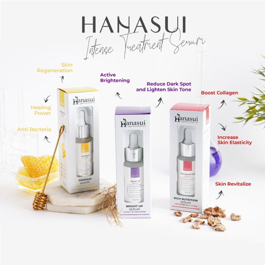 Hanasui Face Serum Whitening Gold | Vit C | Collagen | Anti Acne | Power Serum Post Acne | Bakuchiol | Barrier | Peeling | Bright Expert | MiniPore | Bright Up | Propolis | Rich Nutrition