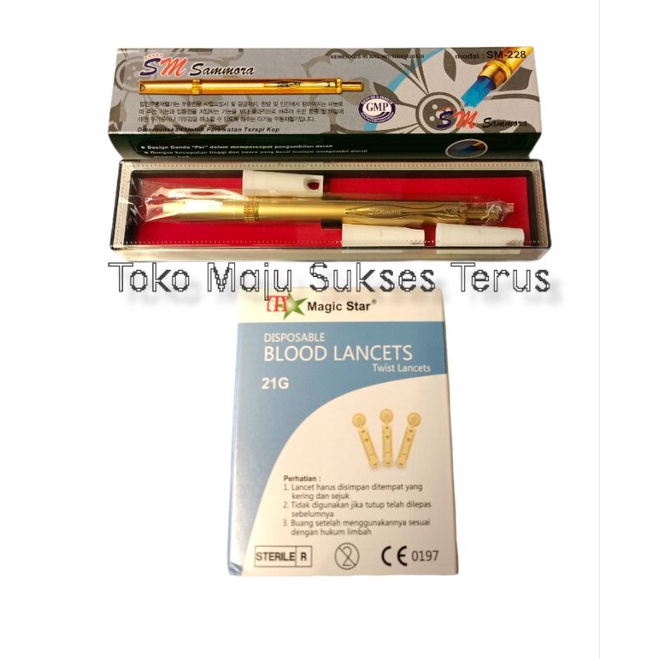 PAKET PEN BEKAM STAINLESS GOLD SAMMORA DAN JARUM MAGIC STAR ISI 100PCS