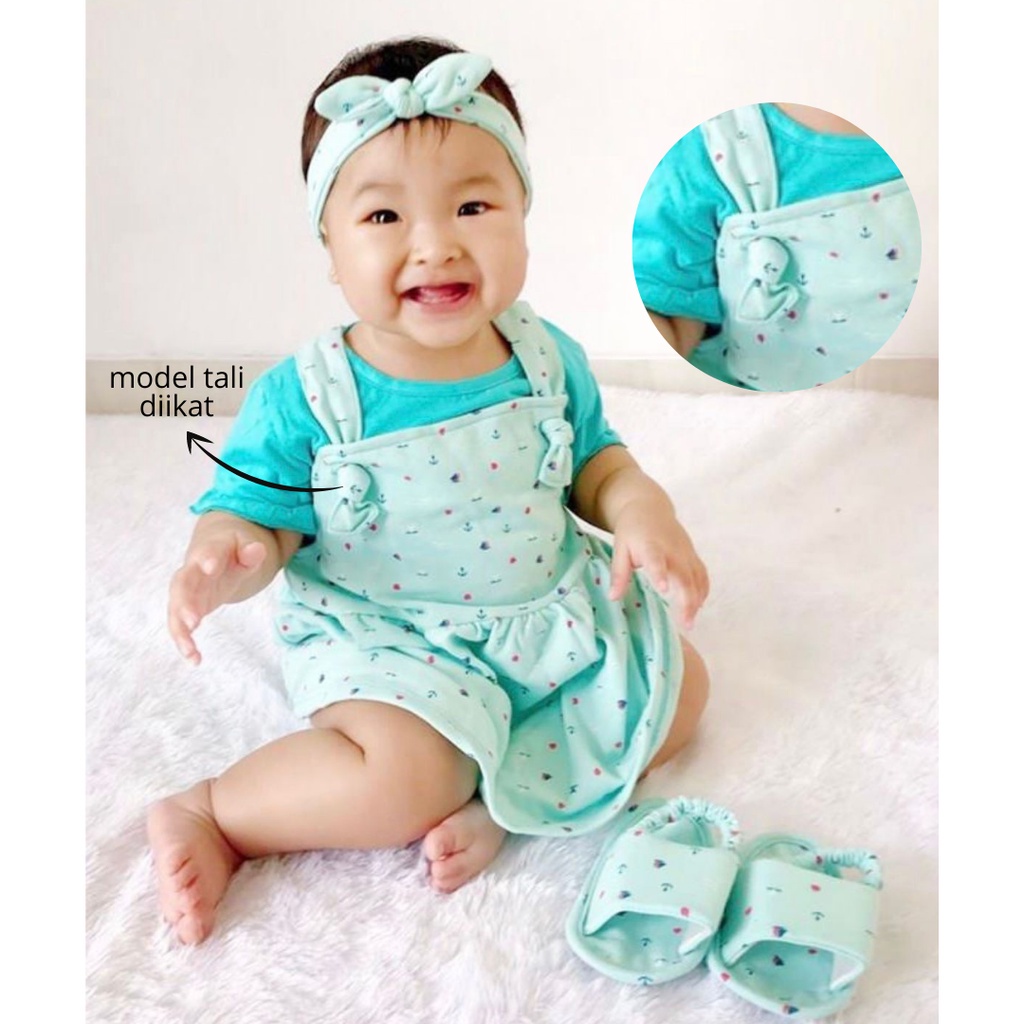 6-20 Bulan OVERALL BAYI EVERLEIGH SET BAJU BAYI FREE HEADBAND DAN SANDAL BY LITTLE KODA (4 IN 1 SET) (SNI)