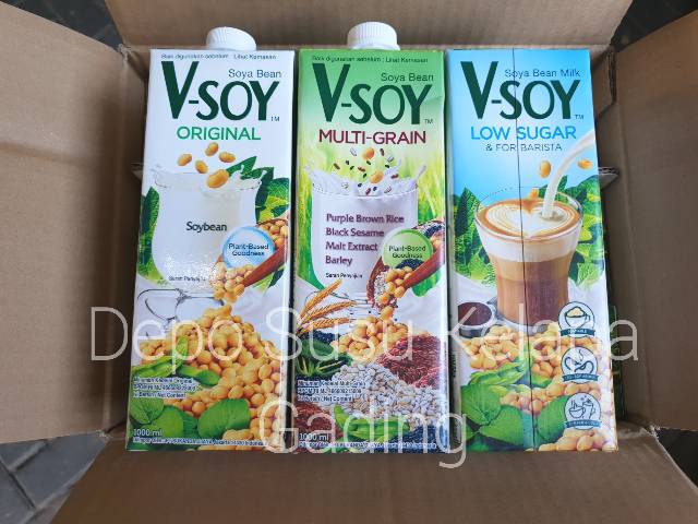 V-soy Susu Kedelai Original / Multi Grain | Vsoy Soya Milk Multigrain 1 Liter UHT Kacang Golden Low Sugar