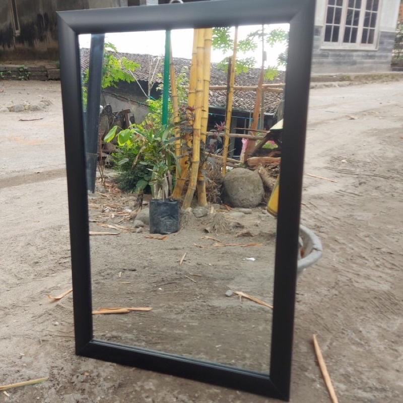[Size 30x40] Kaca Cermin/Cermin Dinding/ Cermin Make Up / Cermin Gantung | Bahan Fiber Anti Rayap & Keropos-Hitam