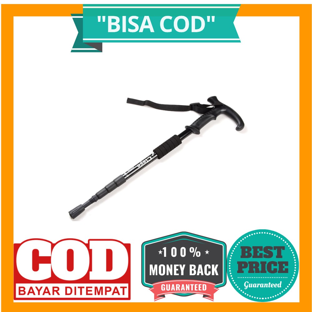 BISA COD Cleye Tongkat Hiking Trekking Telescopic 4 Section - E4102 - Black