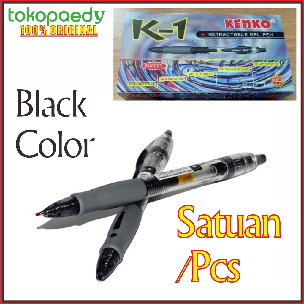 

[SATUAN] Kenko Retractable Gel Pen K-1 Black 0,5mm (1pcs) -HITAM /BLACK