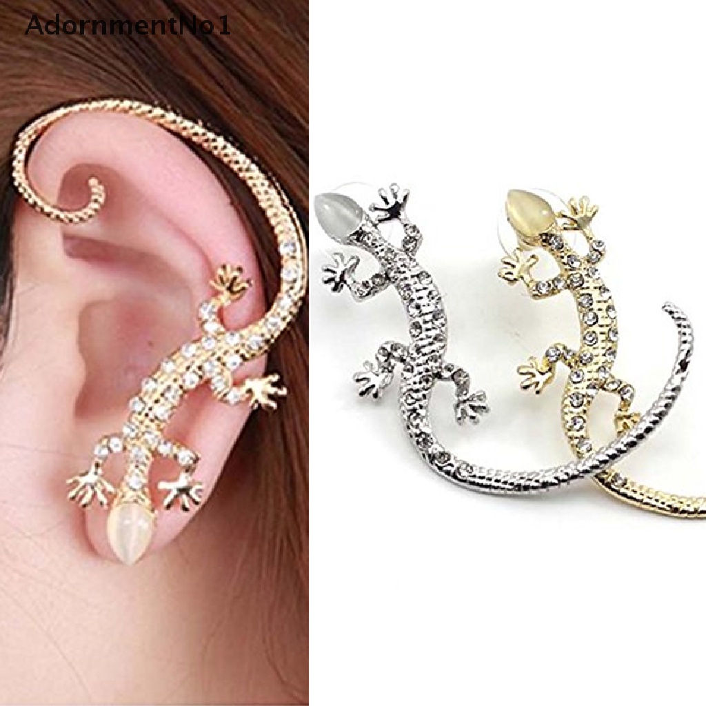 (AdornmentNo1) 1pc Anting Tusuk Desain Cicak Hias Kristal / Berlian Imitasi Gaya Mewah Untuk Wanita