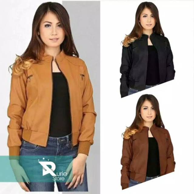 Jaket Kulit Wanita Rib Korea Motor Harian Casual Murah