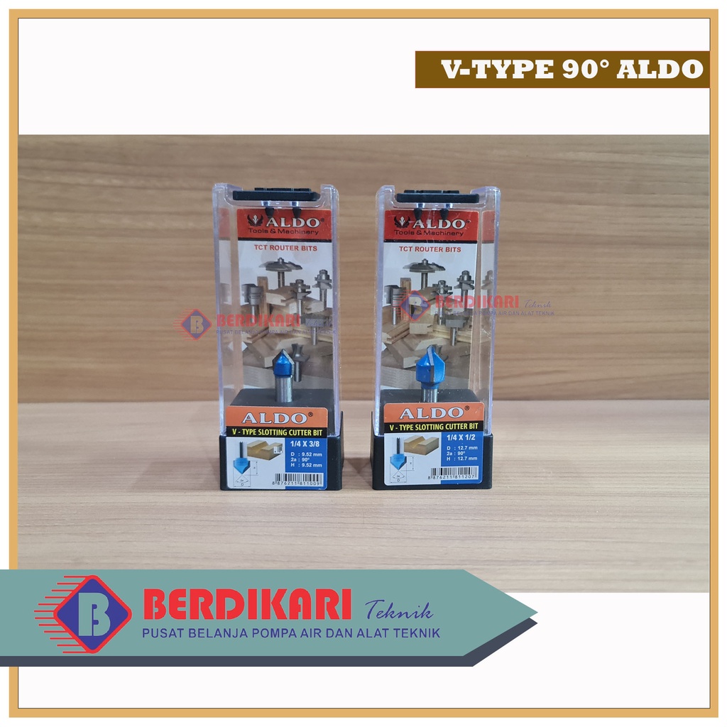 ALDO Mata Profil V Type / V Groove Vee Grooving 90 derajat As 1/4  TCT Blade - Mata Router