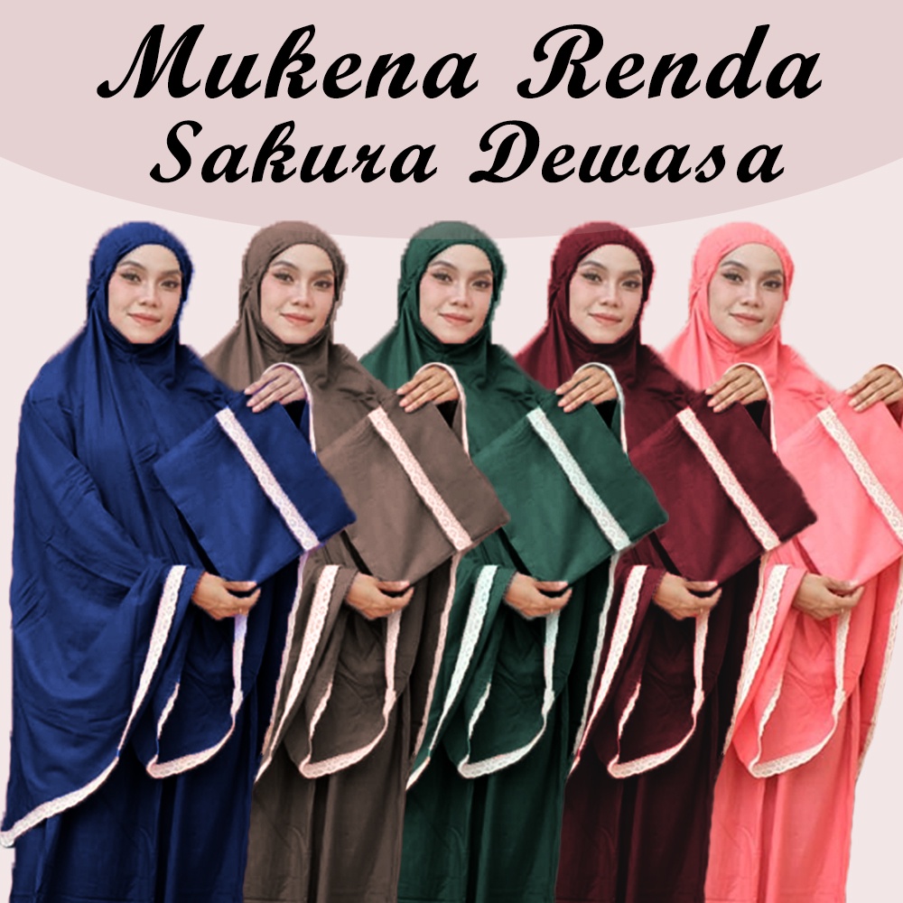 Mukena Renda Sakura Dewasa - Mukenah Atas Bawah Polos Traveling Jumbo Rayon Premium Bali Murah