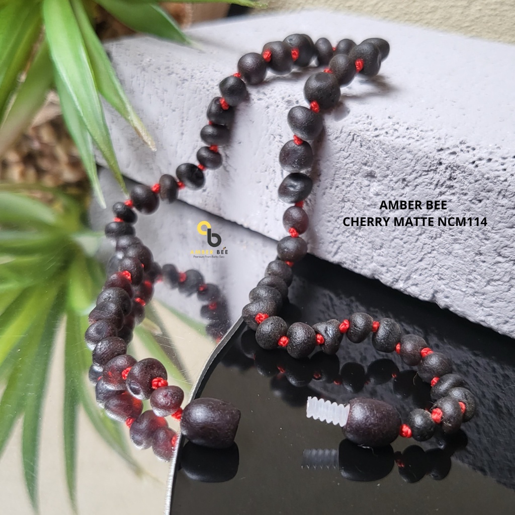 Set Kalung Gelang Amber Anak Premium Matte Dark Cherry SNBMDC114115 by Amber Bee