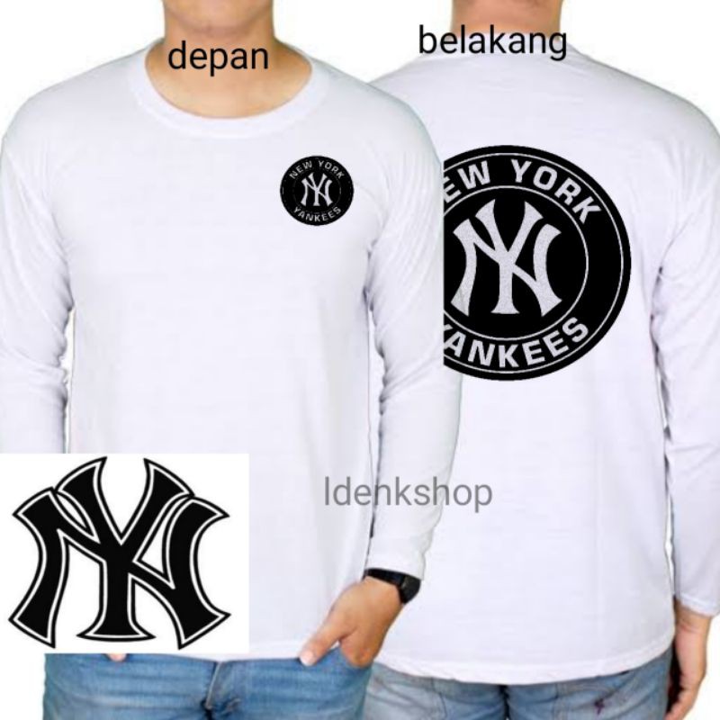 Kaos Lengan Panjang Putih Ny Yankees Sablon Depan Belakang Shopee Indonesia