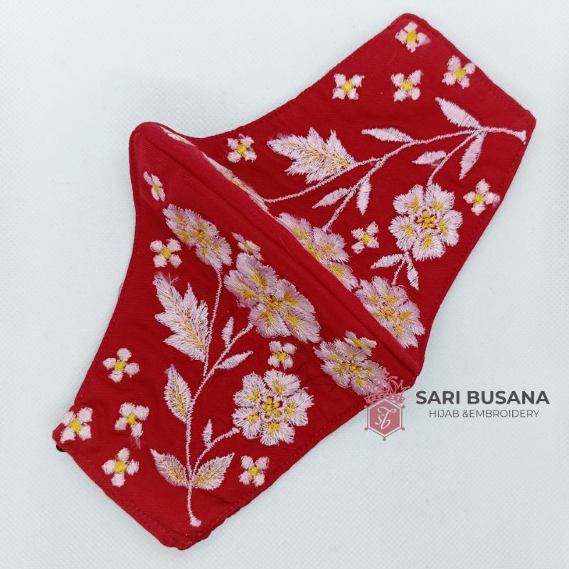 Masker Bordir Headloop Hijabloop Merah Marun Maroon
