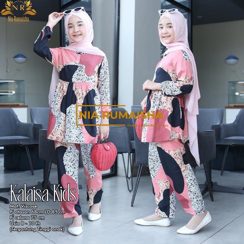 Setelan Anak #1 Motif Polsa / Falfa / Mia Rainbow / Gaida / Granada / Grenty / Shafa / Nagita / Metta / JK / Leopard / Khaula / Joela / Jihan / Jannah / Rasya / Rose / Jofa / Rinaya / Jannati / Ulfa / Moza Original Nia Rumaisha-Kalaisa Set Kids