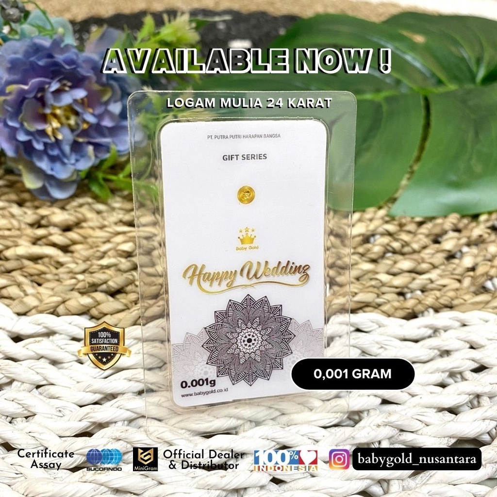 Emas Logam mulia 24 Karat Gift Series Babygold 0.001 0.002 0.005 gram Souvenir Hadiah Wedding Pernikahan Bandung Dealer Emas Mini-BG Wedding Putih