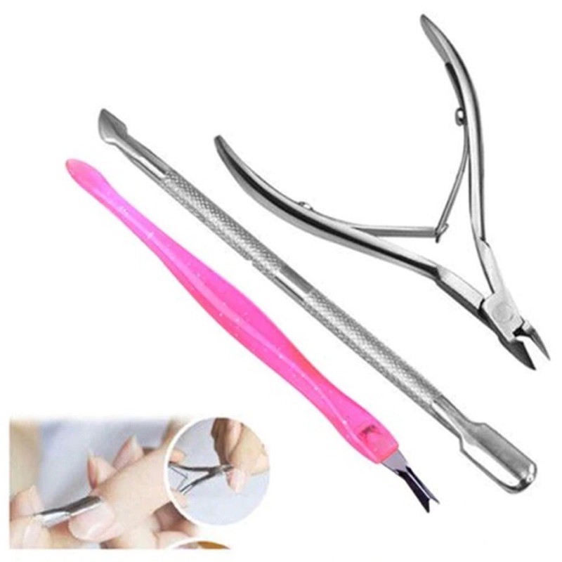 1 set 3 pcs manicure tools lidah ular cuticle pusher nipper alat manicure