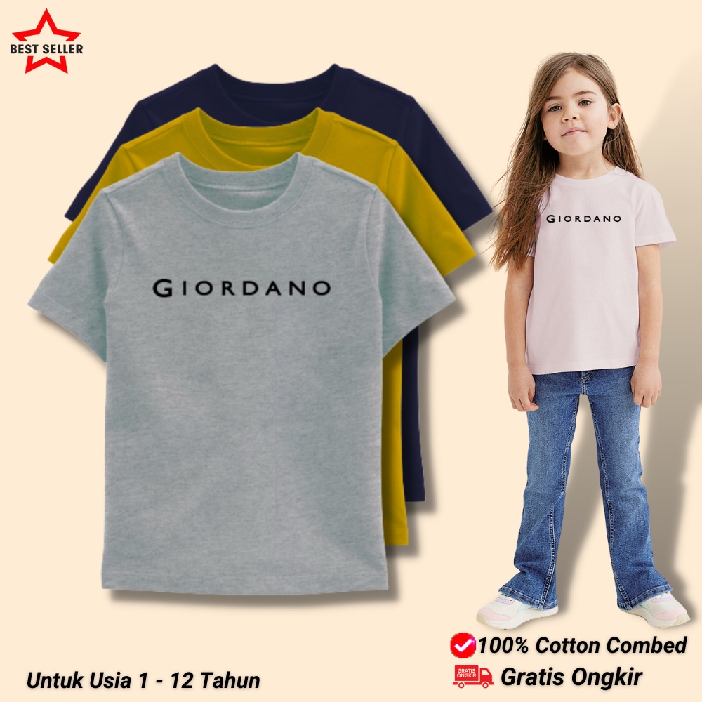 GIO-02 - Kaos anak laki-laki dan perempuan umur 1 - 12 tahun| Baju Setelan atasan anak tanggung| Pakaian anak-anak distro keren motif simple| Kaos katun combed 30s