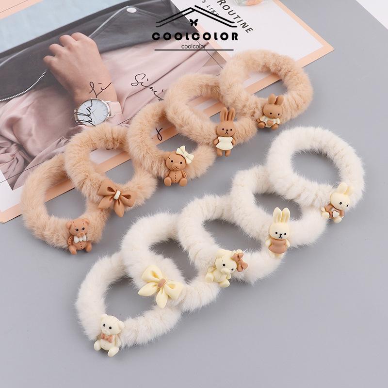 COD✨Ikat Rambut Cute Plush Hair Loop Kelinci Beruang Bentuk Busur Karet Karet Elastis Aksesoris Wanita Rambut Impor Fashion Korea Murah