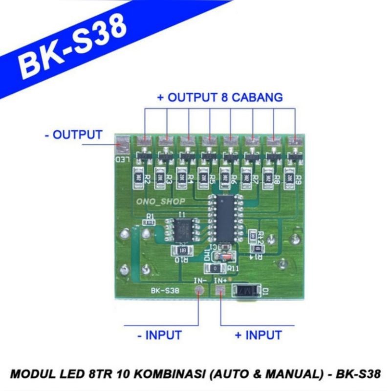 5Pcs Modul LED Running S38 BK-S38 8 Jalur 8TR 10 Mode Kedip Strobo 12V-24V