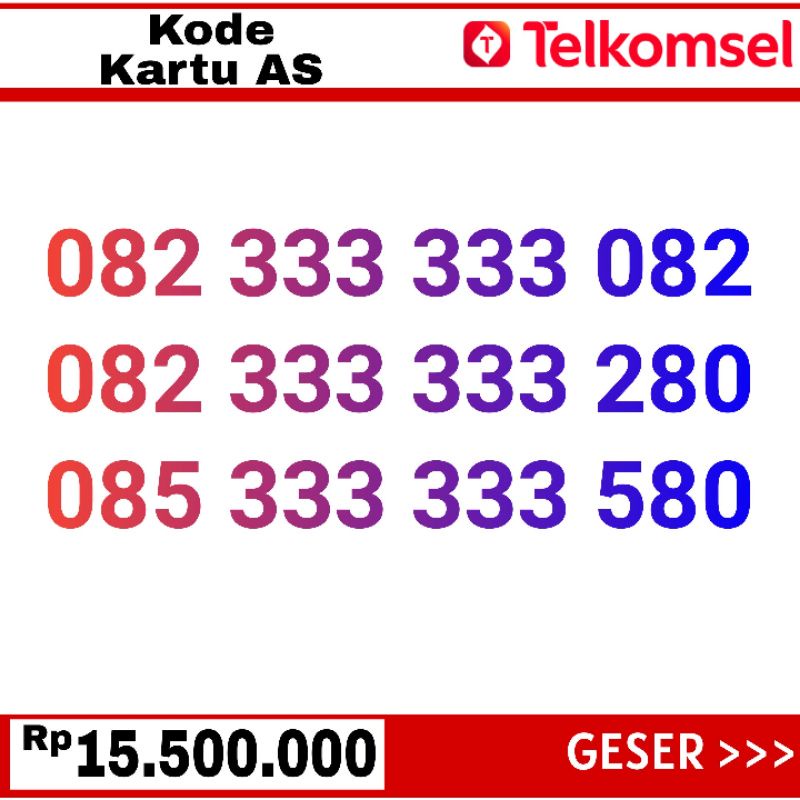 nomor cantik telkomsel kartu as mirror cakep 333333