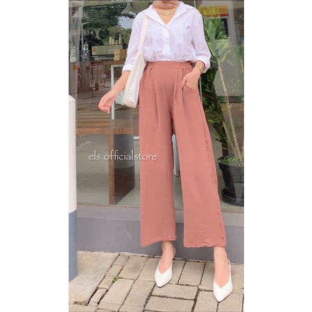 LOOSE PANTS Crinkle Airflow | Loose pants highwaist |Kulot basic|Kulot Crinkle