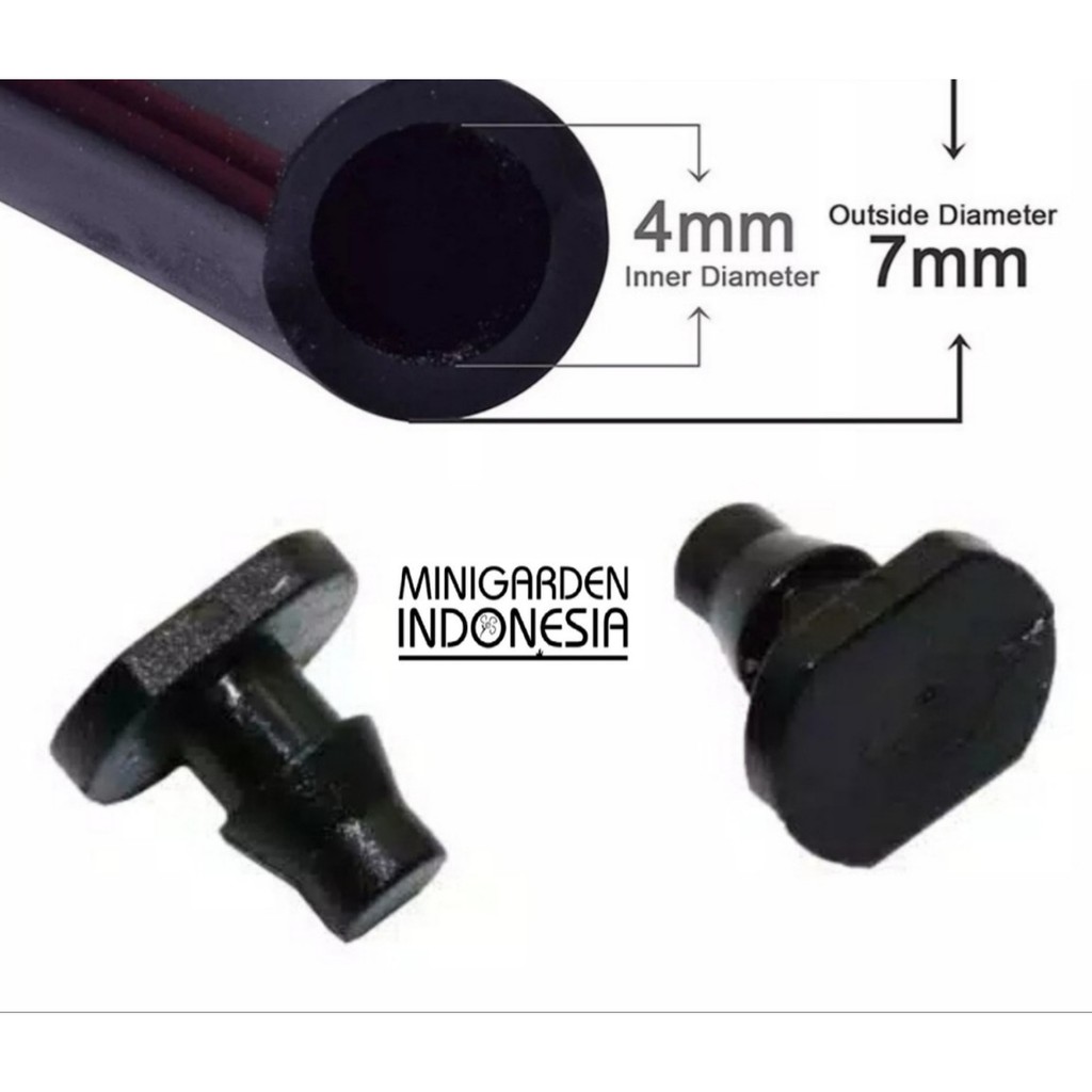 END CAP Penutup Ujung Selang PE 7mm Tube Plug 4/7mm Stop Dop Alat Siram Irigasi Taman Fertigasi