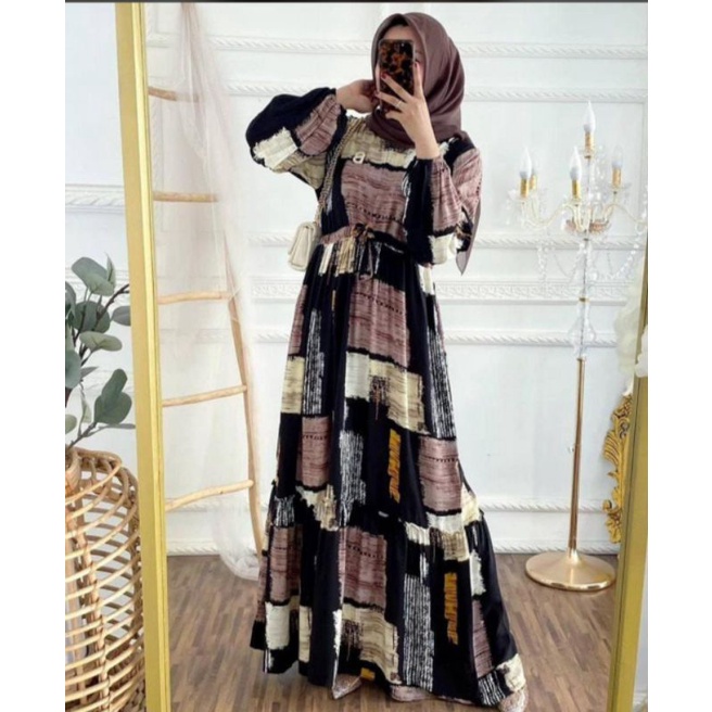 HOMEYDRESS MOTIF ABSTRAK BLACKDRESS//GAMIS RAYON SERUT//GAMIS RAYON TERBARU