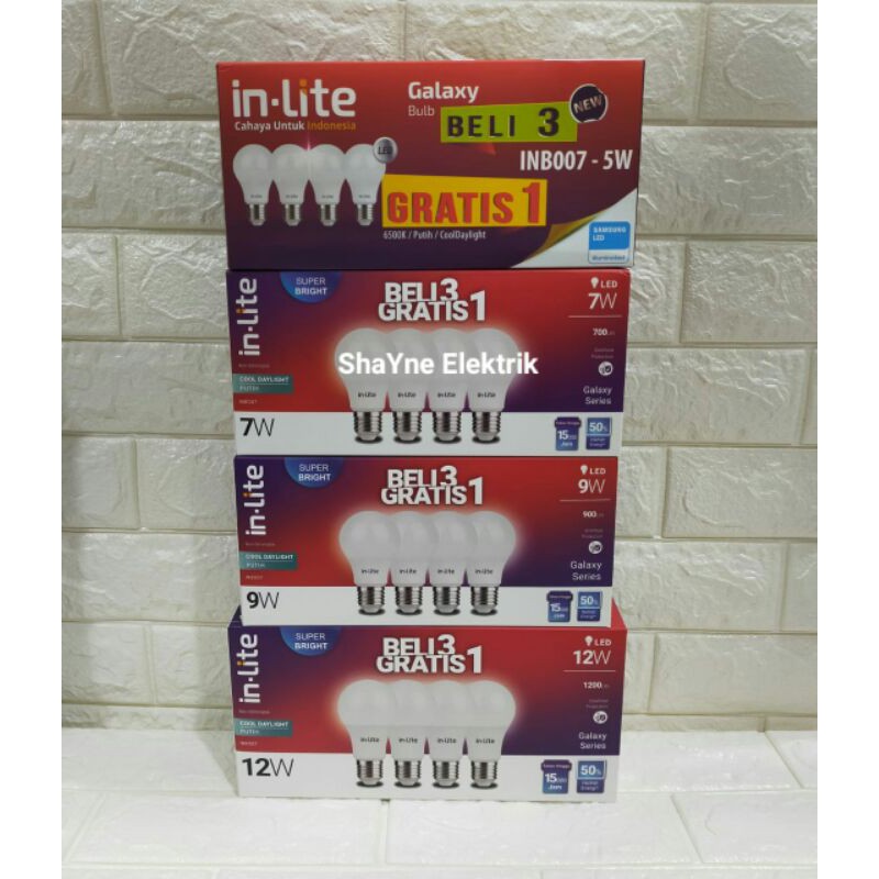 INLITE PAKET 3 GRATIS 1 -  LAMPU LED Bulb Bohlam 5W E27