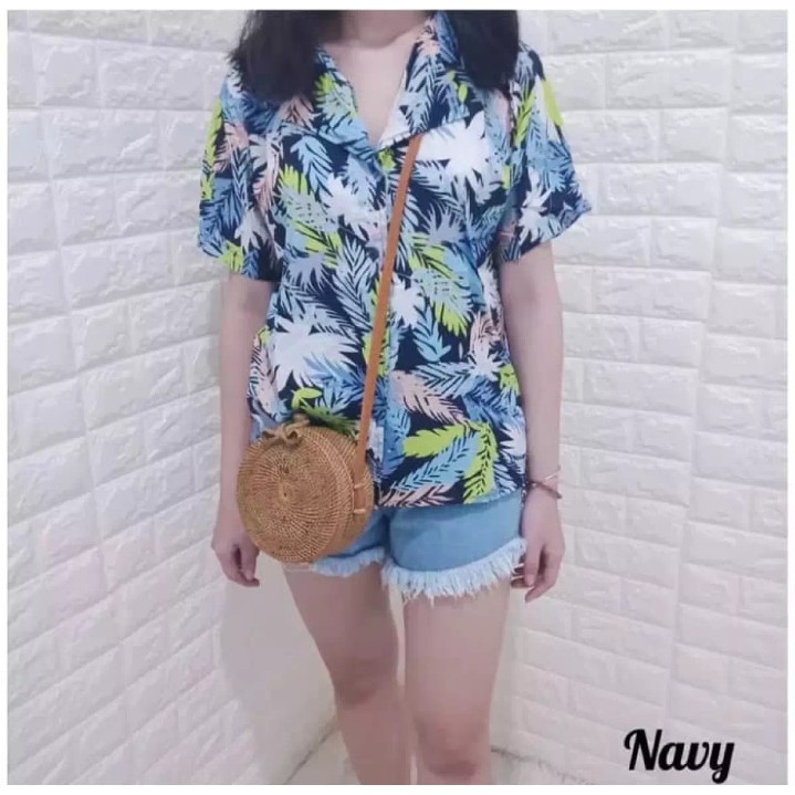 Kemeja Wanita Pastel Daun / Kemeja Cewek Pastel Daun
