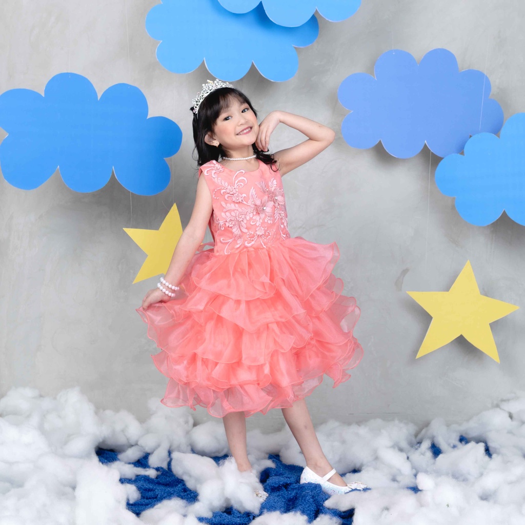 Cassie Dress Anak Perempuan Brokat Lace Organdi Ruffle Impor (HJA1)