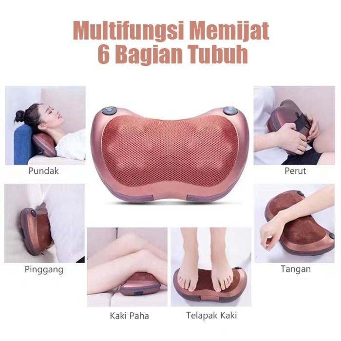 Alat pijat elektrik bantal pijat portable 8 bola / Alat bantu pijat leher multifungsi elektrik + kabel charge / pake in car / Alat Pijat Elektrik / Bantal pijat massage pillow mobil Bantal Pijat Leher Punggung Portable 202 / Bantal Pijat 8 Bola Massage