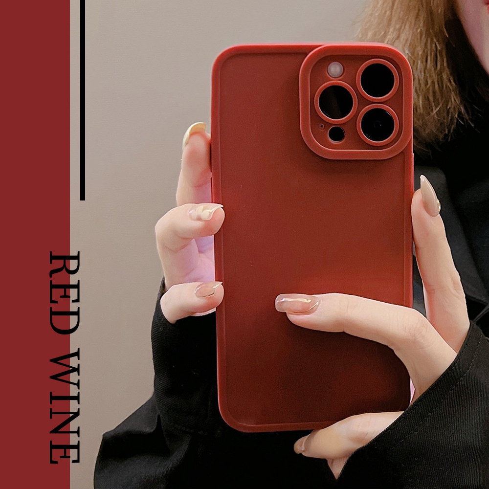 IPHONE Wine Red Solid Color Silikon Pelindung Ponsel Cover Untuk Iphone7 8 PLUS X XR XS 11 12 13 14 MINI PRO MAX SE 2020 Soft Cases