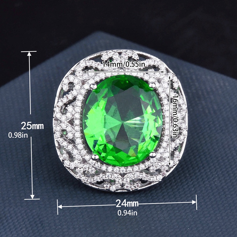 Cincin Bentuk Bulat Unik Bahan Cubic Zirconia Warna Hijau Untuk Wanita