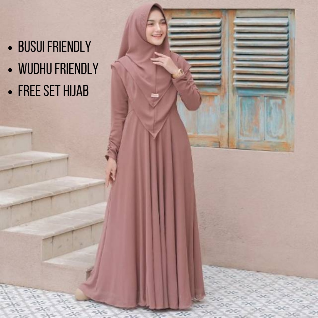 GAMIS POLOS JUMBO  KEKINIAN -MAYRA SYARI / TRENDY BUSANA MUSLIM WANITA /  FREE SET HIJAB BISA COD