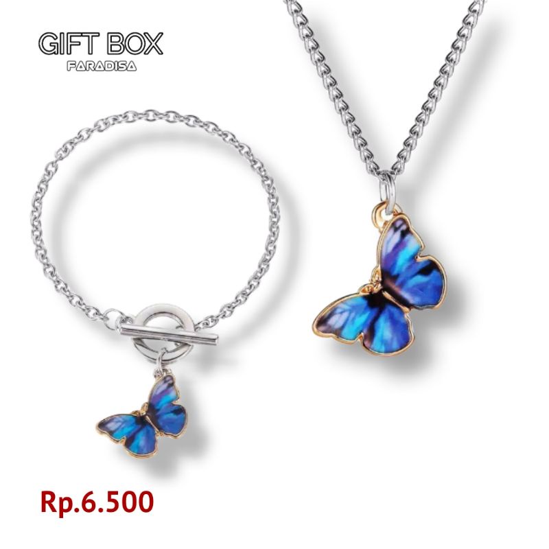 kalung gelang butterfly silver perhiasan korea