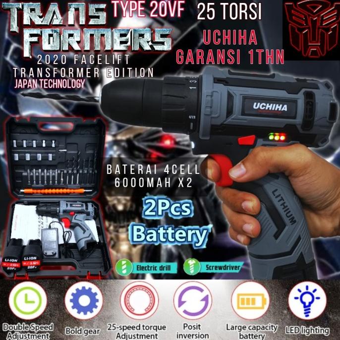 Uchiha 20V Mesin Bor Baterai Cordless Drill Charger Tembok Besi Kayu Murah